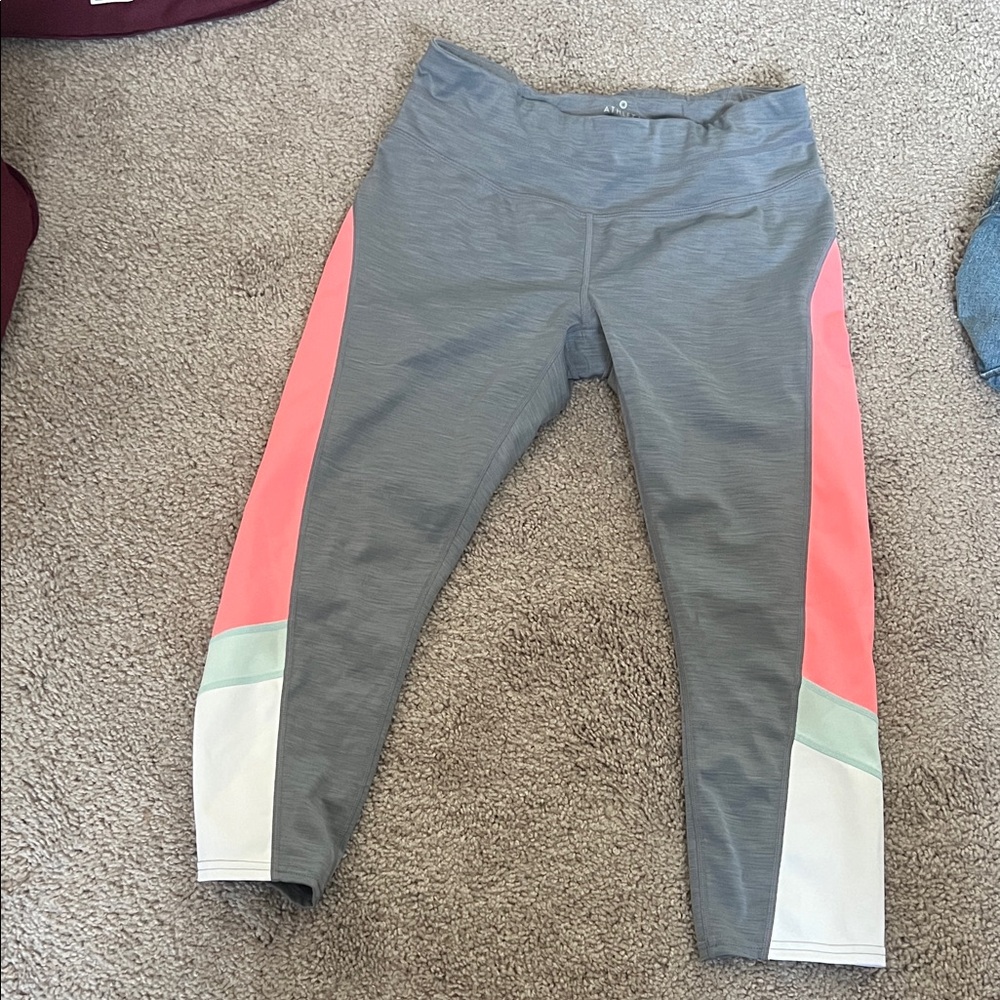 Athleta Kids Leggings in Gray with Pink and White Accents
